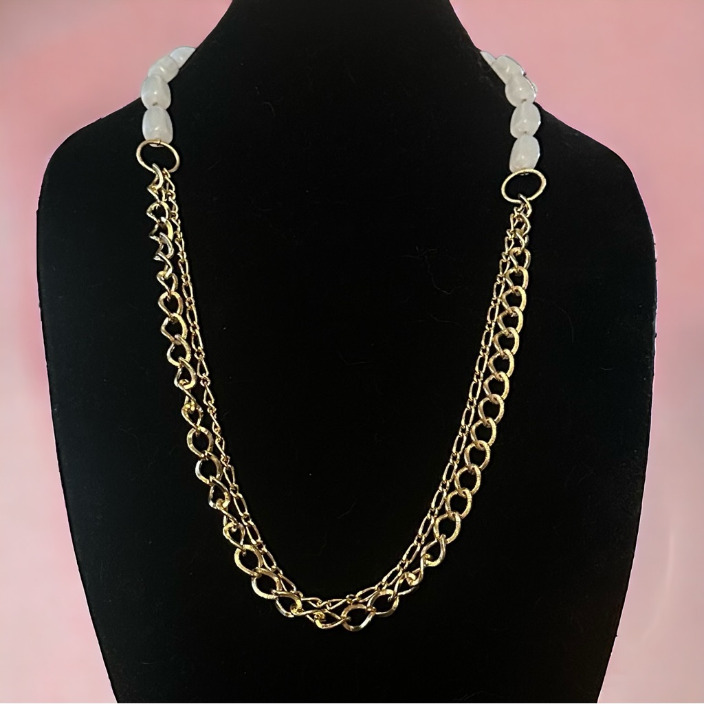 Es’mor Long Doubled Gold Tone Chain And Bead Necklace